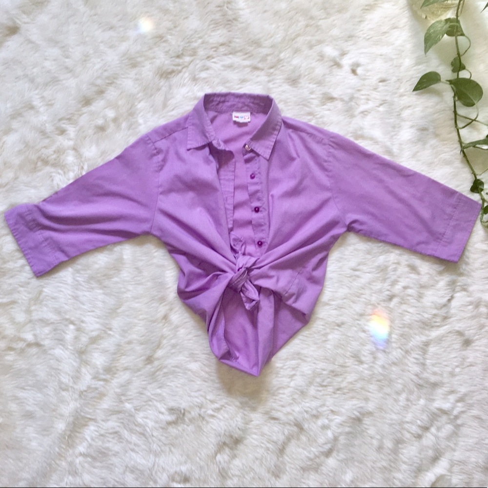1970s Lavender Half SleeveTie-Front Button Down